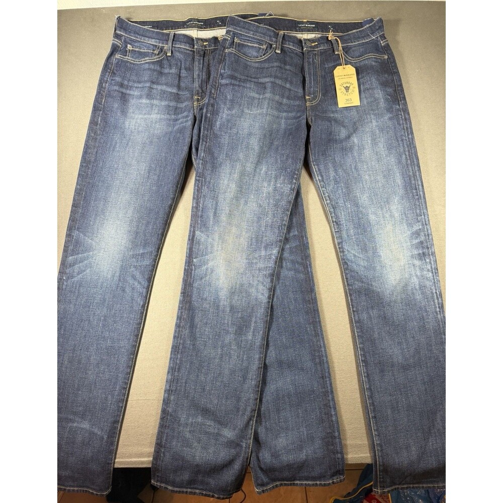 Lot of 2 Lucky Brand 363 Straight Jeans Mens 33x36 Blue Denim Stretch Relaxed